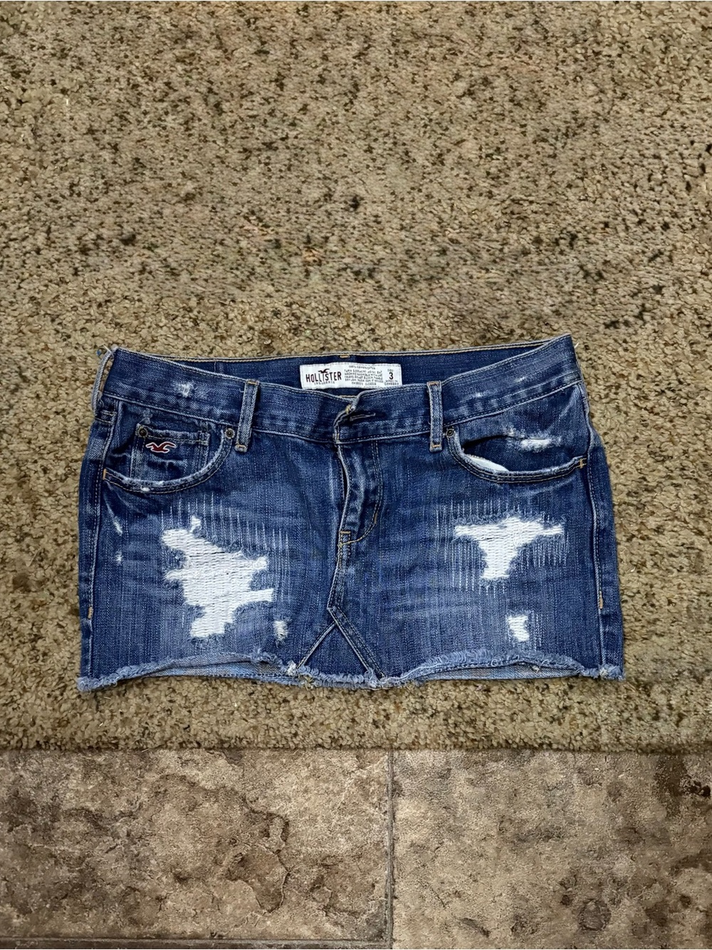 Hollister Distressed Dark Blue Denim Mini Skirt